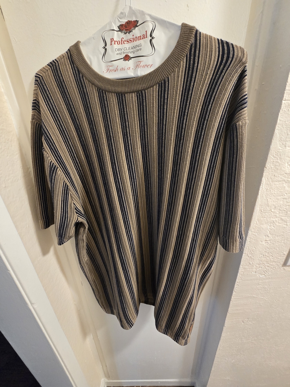 Striped Cable-Knit Tee - Tan & Navy